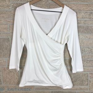 Soft Surroundings White Wrap V Neck Tee Shirt